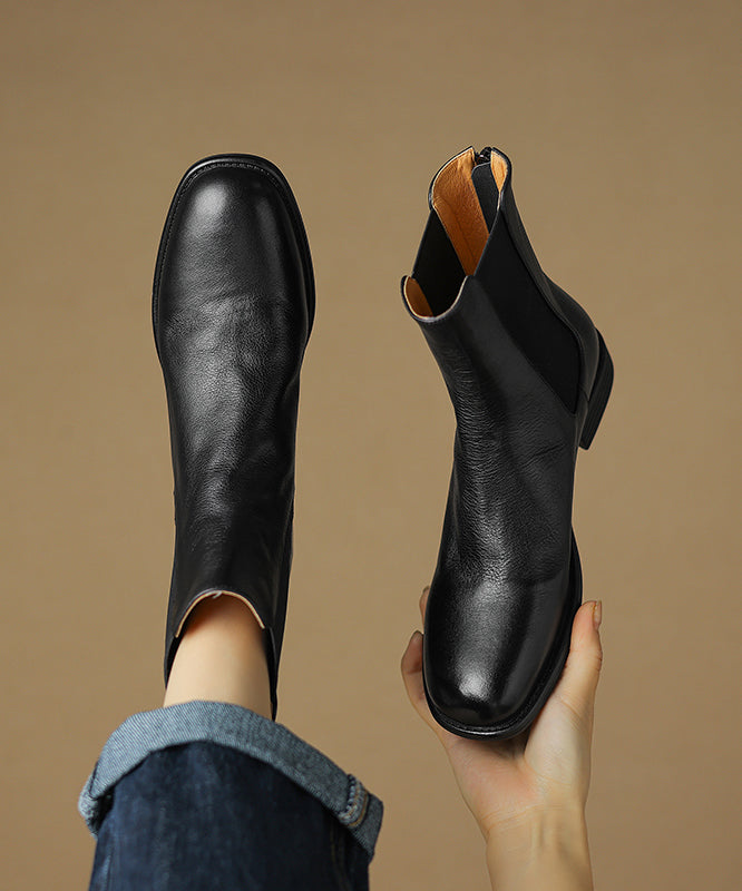 New Chunky Boots Black Cowhide Leather