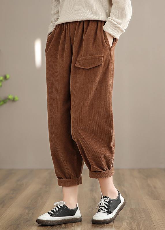 Italian Chocolate Spring Elastic Waist Pockets Wide Leg Pants