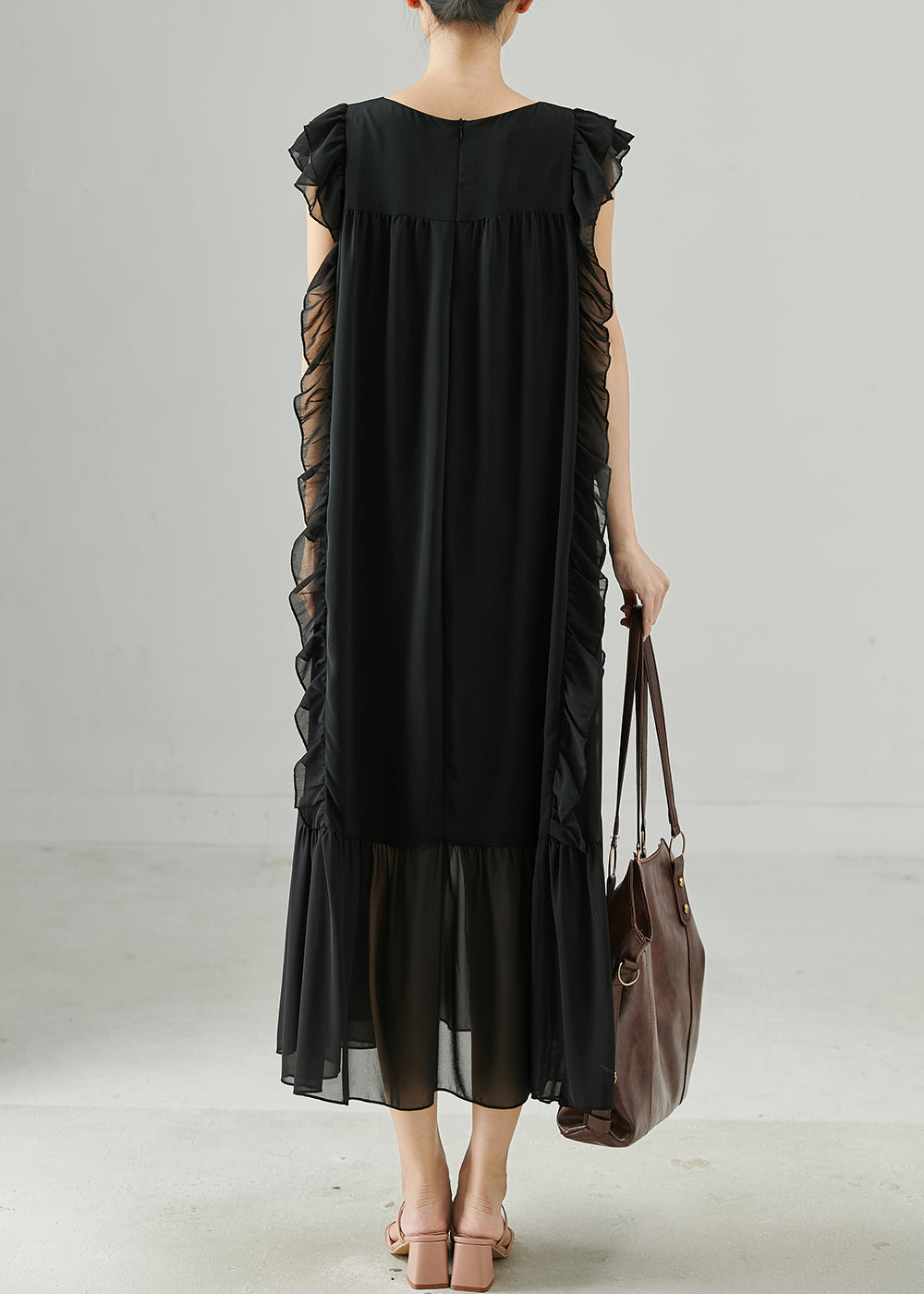 Diy Black Ruffled Tie Waist Chiffon Robe Dresses Summer