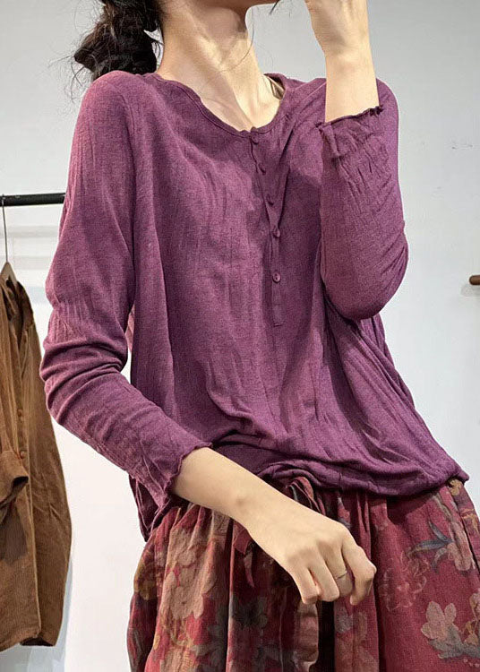 Chocolate V Neck Wrinkled Layered Cotton Shirt Top Fall