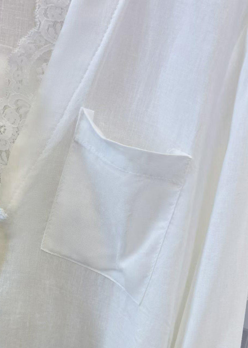 White V Neck Lace Patchwork Shirts Spring