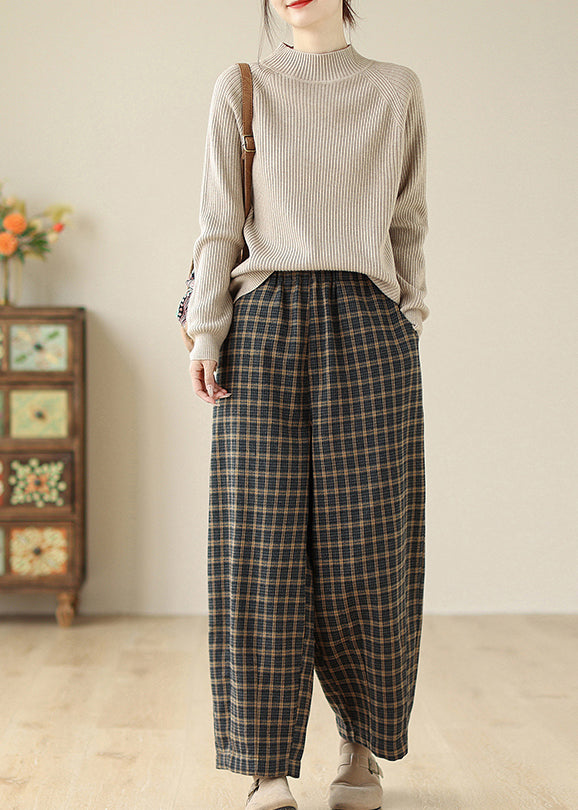 Khaki Oversized Plaid Warm Fleece Harem Pants Spring