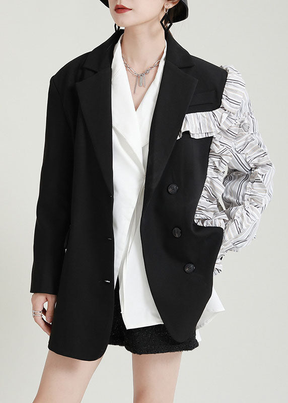 Grey Peterpan Collar Patchwork Ruffled Fall Coats Long Sleeve