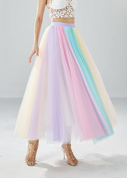 Rainbow Elastic Waist Exra Large Hem Tulle Pleated Skirts Summer