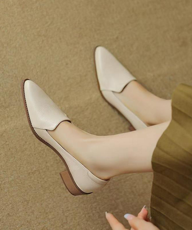 Splicing Chunky Shoes Khaki Sheepskin Pointed Toe