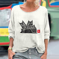 Comstylish Cute Cat Family Pattern Vintage Washed T Shirt