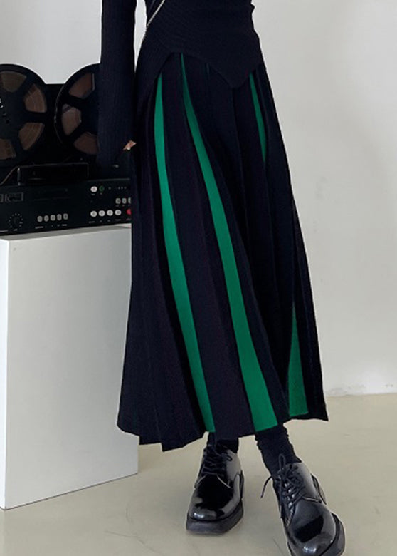 Classy Green Patchwork Knit a Line Skirts Fall