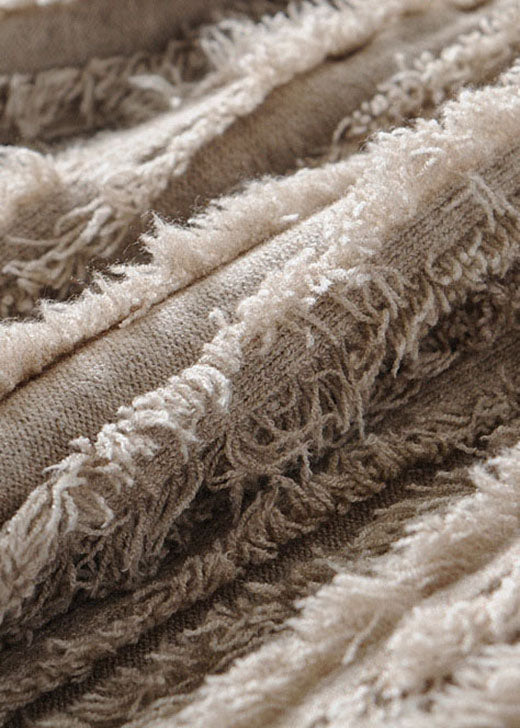 Khaki Tasseled Knit a Line Skirts Spring
