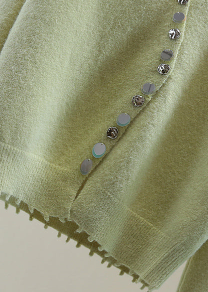 Mulberry V Neck Asymmetrical Sequins Cotton Knit Sweaters Spring