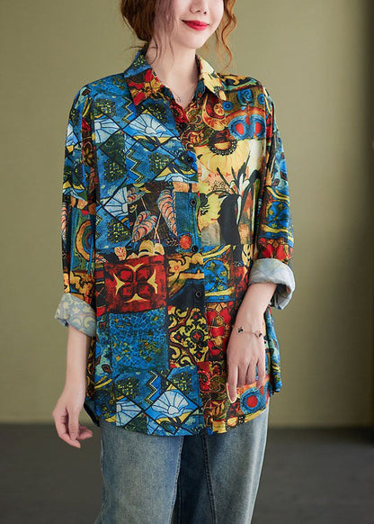 Peterpan Collar Button Print Fall Shirt Long Sleeve