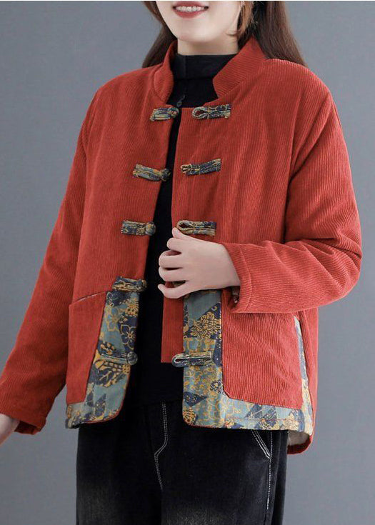 Brick Red Thick Fleece Wool Lined Corduroy Jackets Winter