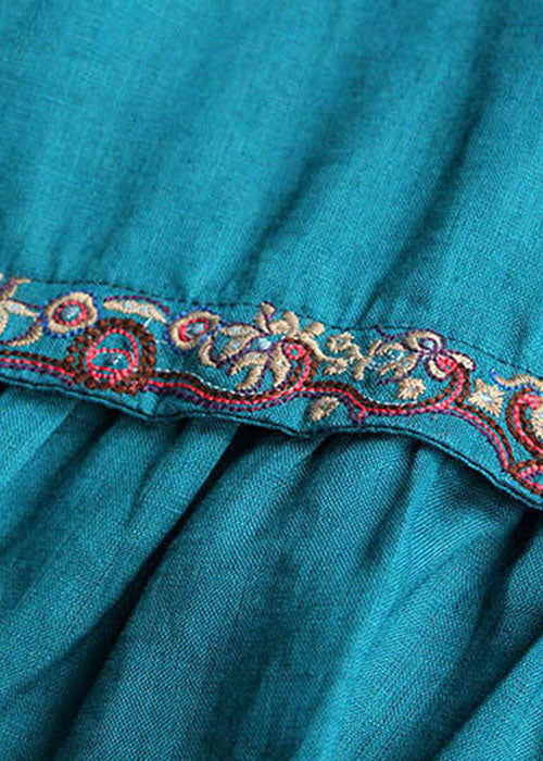 Blue Embroideried Shirt Top Short Sleeve