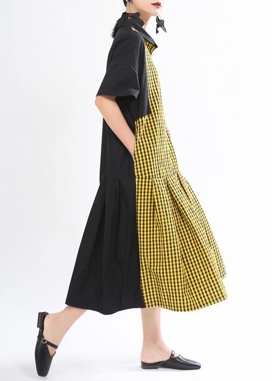 Yellow Plaid Button Summer Cotton Dress
