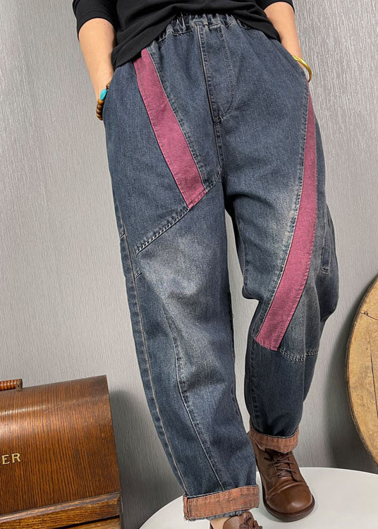 Diy Blue High Waist Patchwork Denim Pants Spring