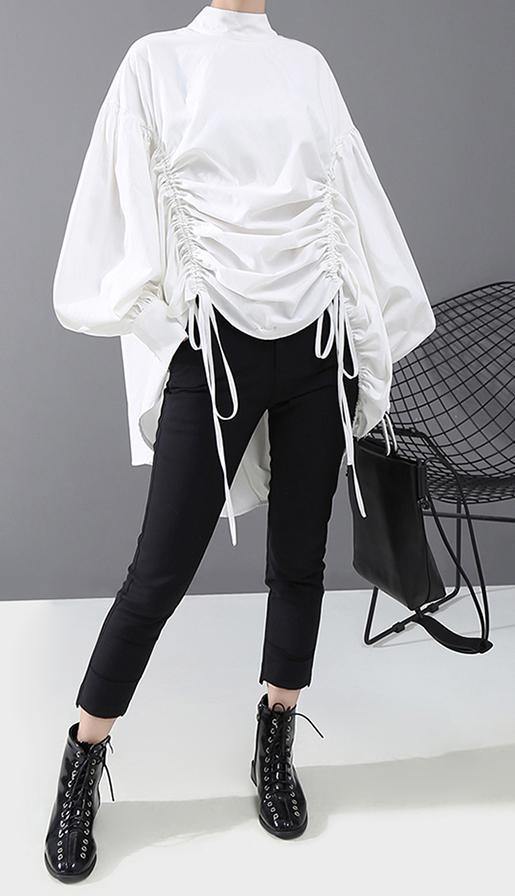 Lantern Sleeve Woman Style Black White Hipster Blouse Shirt