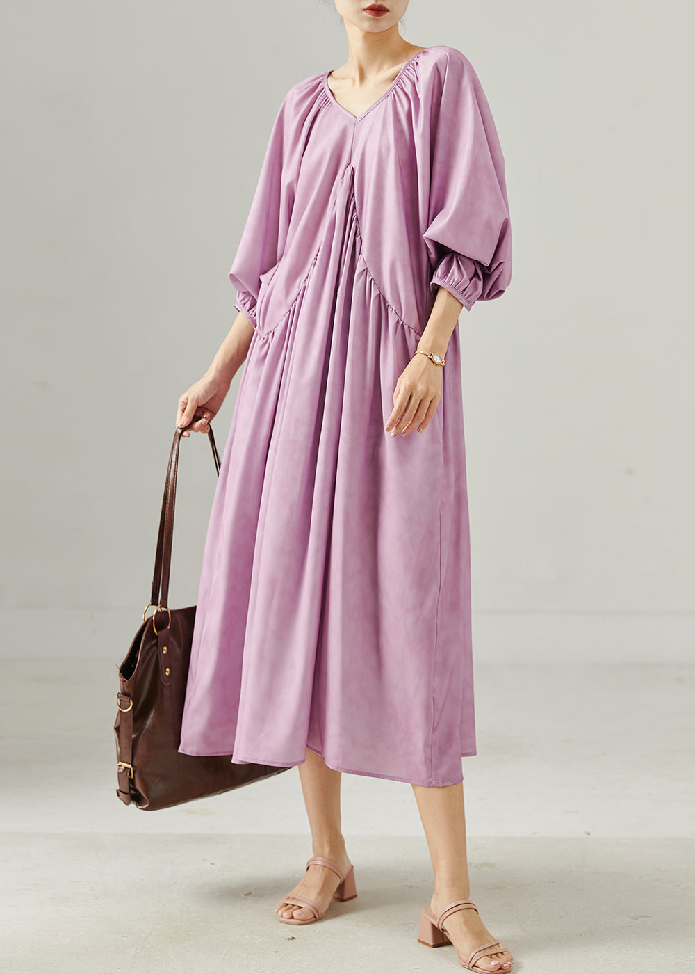 Purple Tie Dye Wrinkled Cotton Dresses Summer