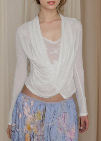 White V Neck Lace Patchwork Cotton Blouses Spring