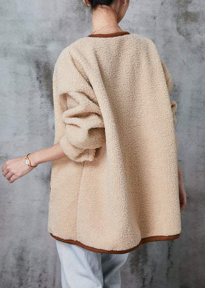 Khaki Oversized Warm Faux Fur Teddy Jackets Winter