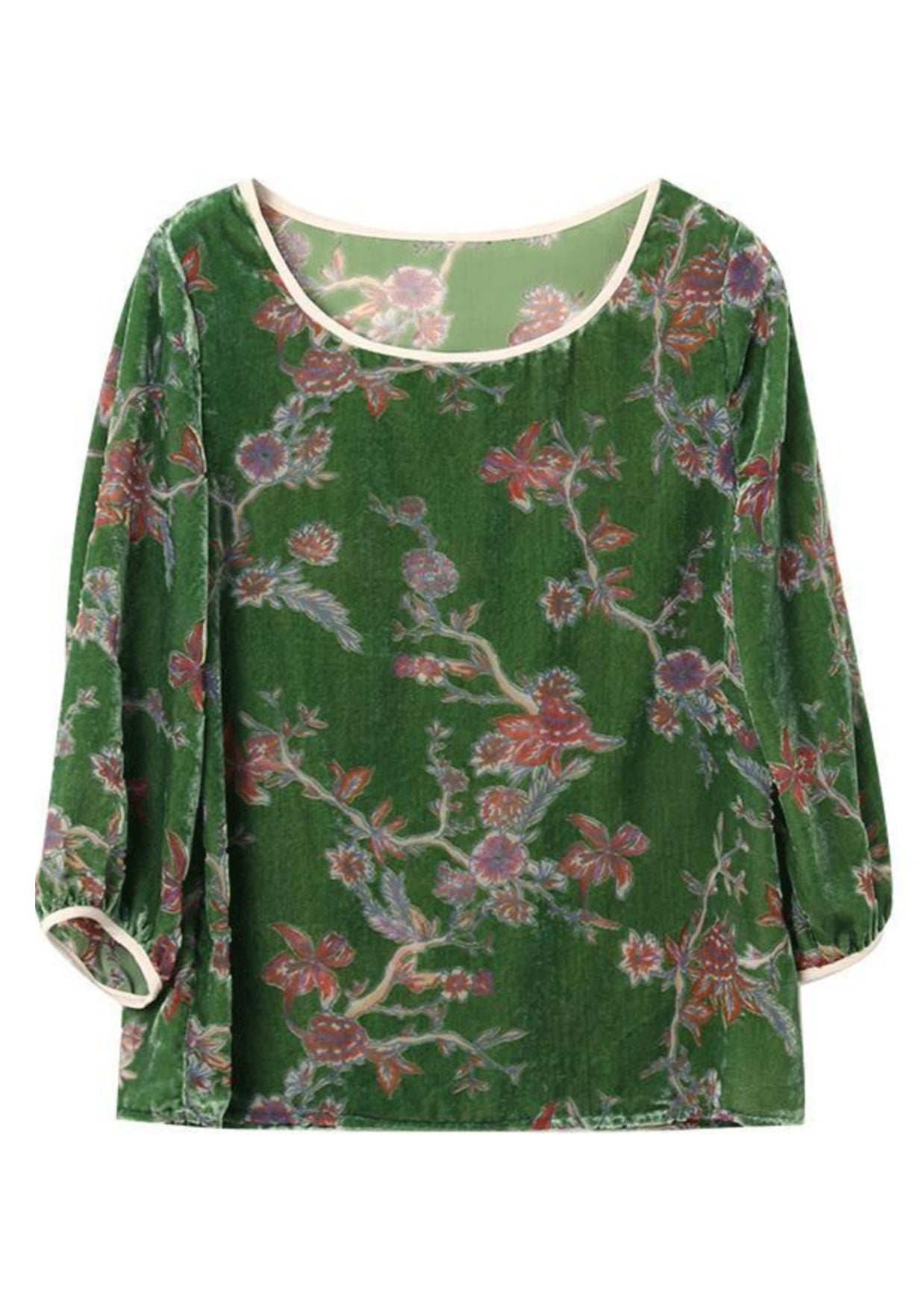 Art Green U Neck Print Silk Velour T Shirts Bracelet Sleeve
