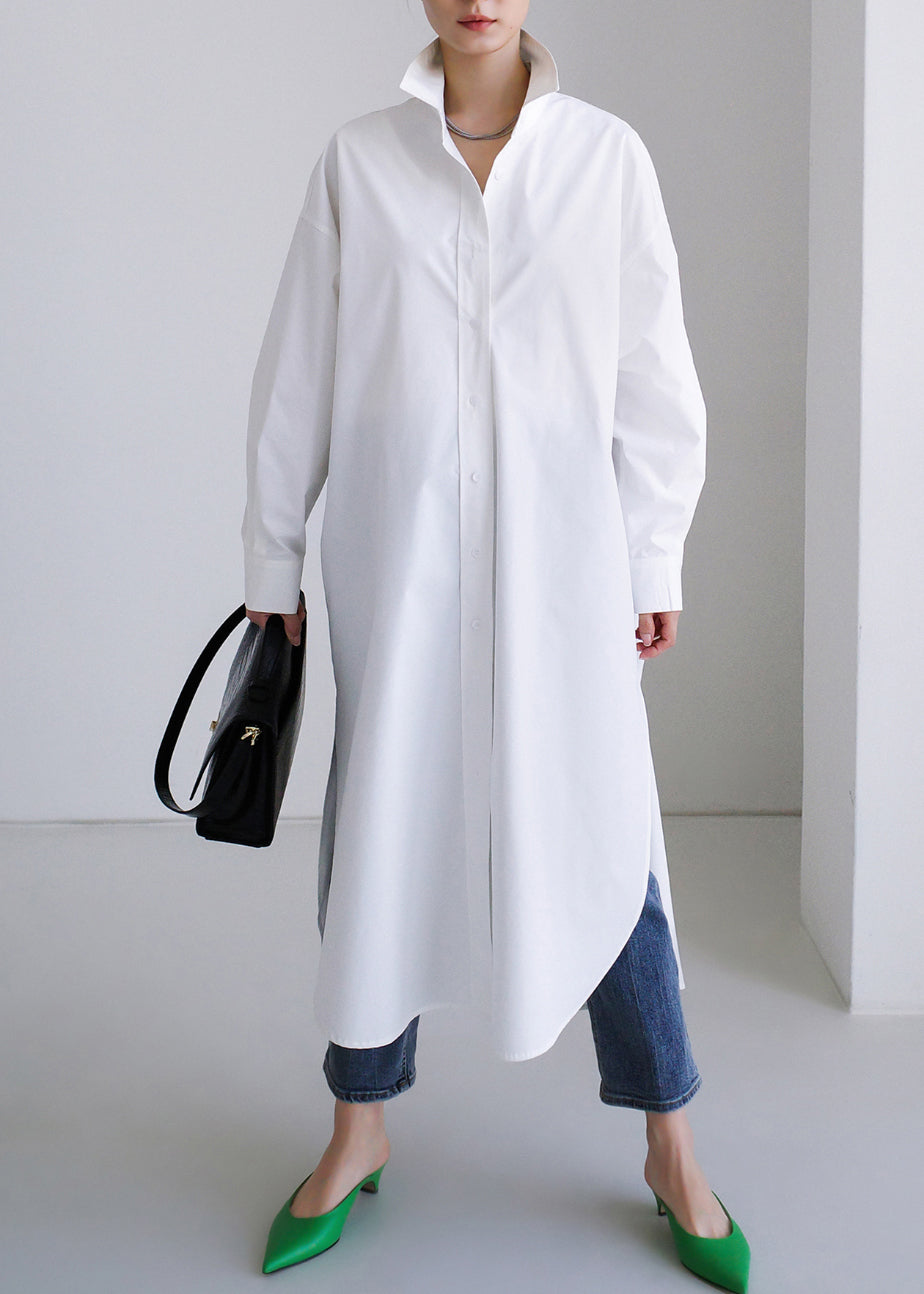 White Peter Pan Collar Asymmetrical Cotton Shirts Long Sleeve