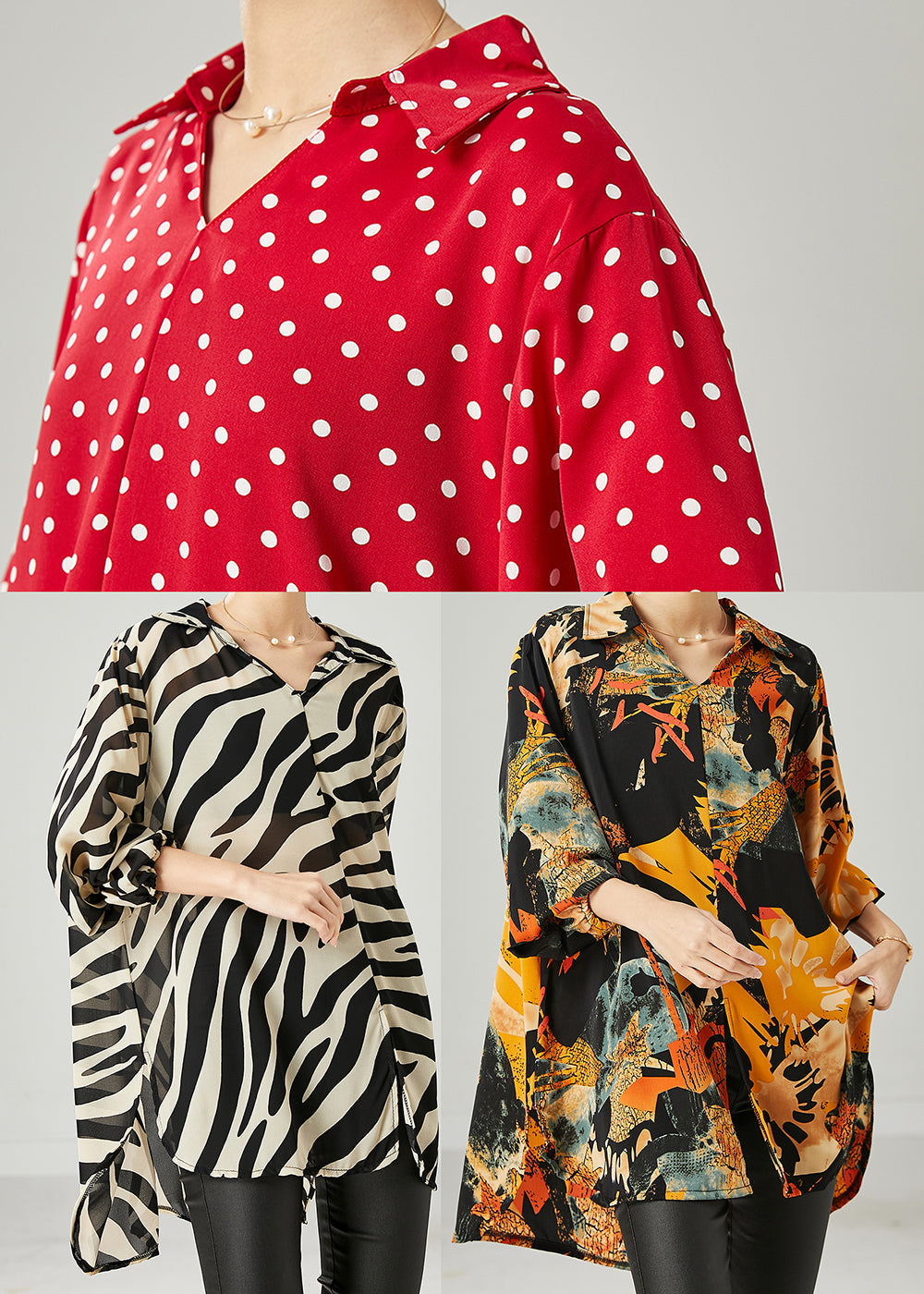 Simple Zebra Pattern Oversized Striped Chiffon Top Spring