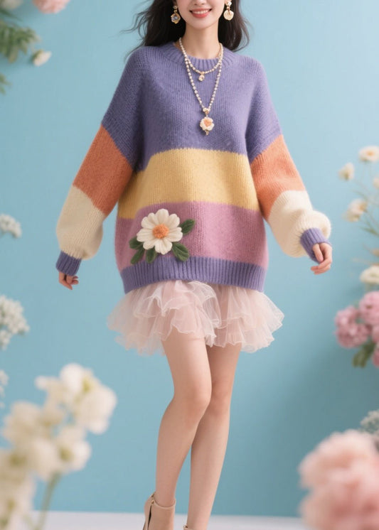 Boutique Colorblock O Neck Knit Sweaters Fall