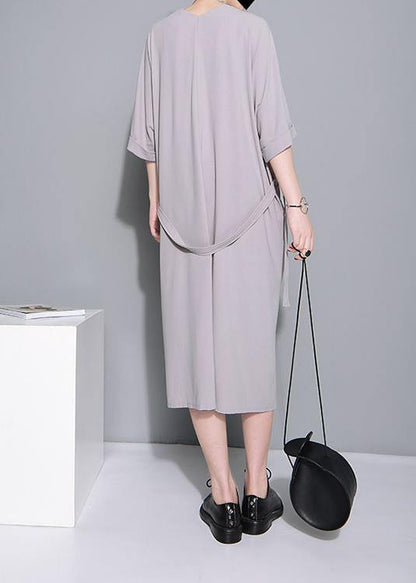 Grey Half Sleeve Long Summer Chiffon Dress