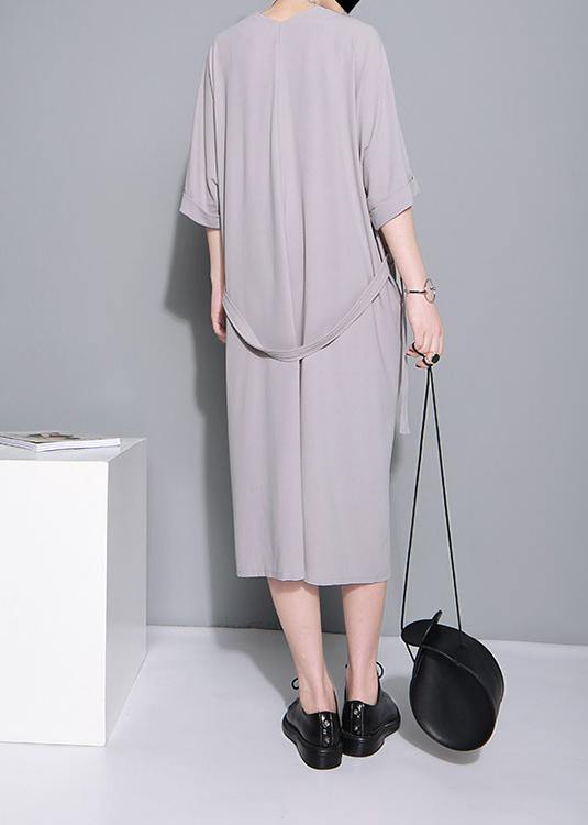 Grey Half Sleeve Long Summer Chiffon Dress