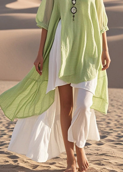 Light Green Asymmetrical Cotton Vacation Dresses Summer