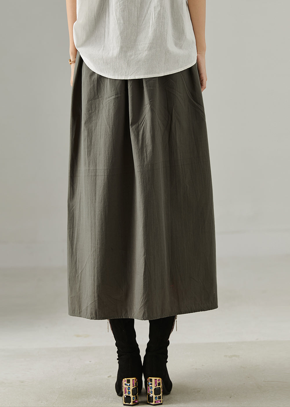 Red Elastic Waist Patchwork Cotton Skirts Spring
