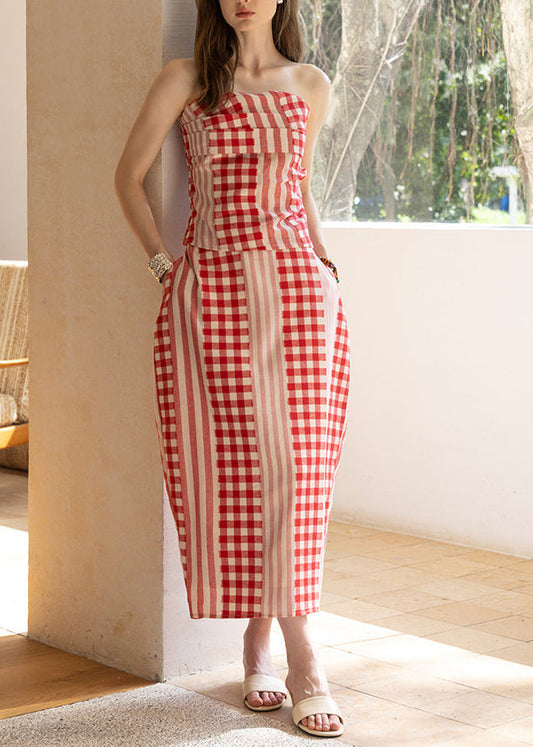 Black Plaid Cotton Strapless Two Piece Set Clothing Summer