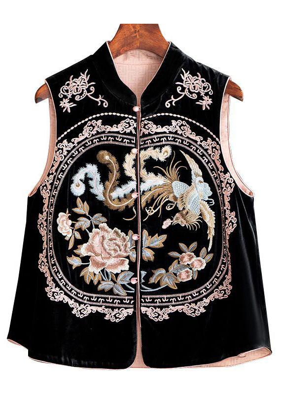 Pink Embroideried Button Patchwork Silk Waistcoat Sleeveless