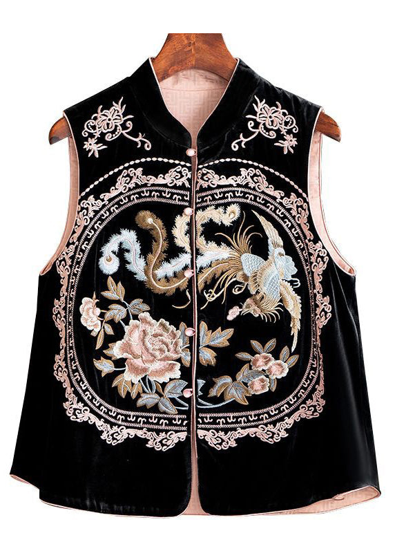 Pink Embroideried Button Patchwork Silk Waistcoat Sleeveless