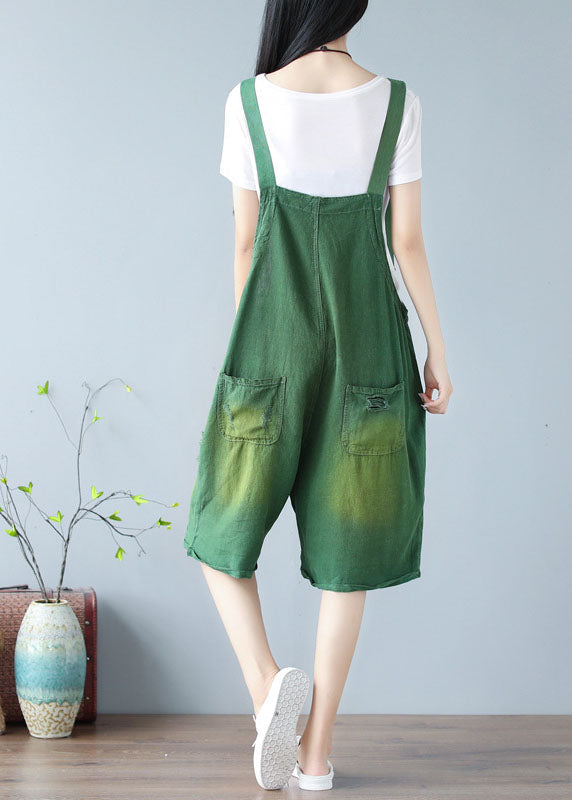 Green Oversized Cotton Ripped Jumpsuits Shorts Summer
