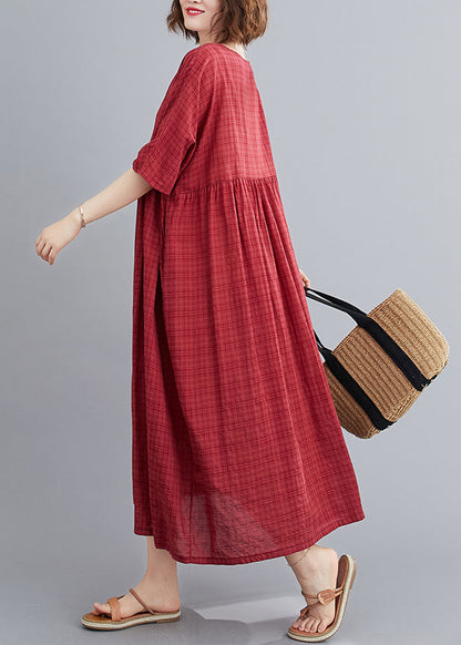 Mulberry O-neck Wrinkled Maxi Dress Summer