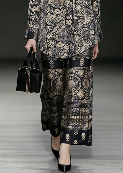 Oversized Low High Design Print Silk Two Pieces Set Spring