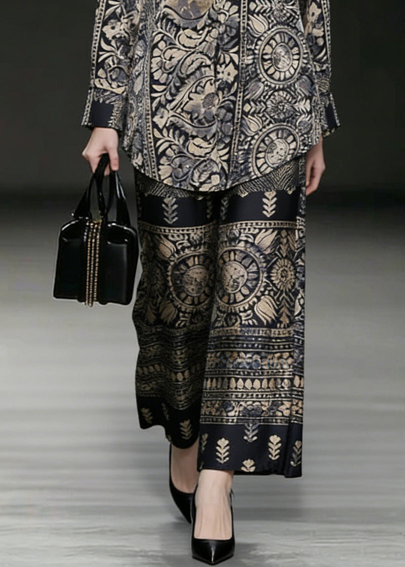 Oversized Low High Design Print Silk Two Pieces Set Spring