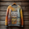 Comstylish Cute Colorful Cats Embroidered Vintage Cozy Sweater