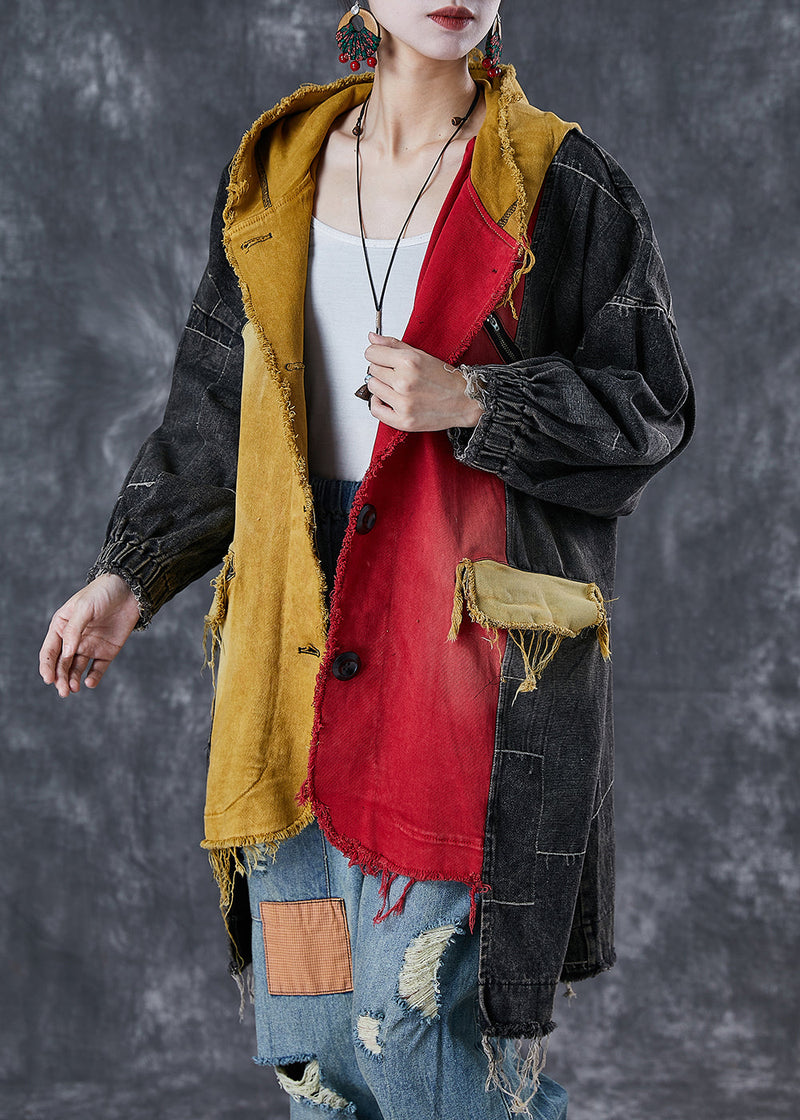 Colorblock Asymmetrical Patchwork Cotton Coat Fall