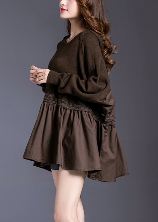 Chocolate Patchwork Loose Knit Pullover Spring