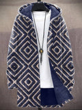 Men's Felt Geometric Pattern Vintage Hooded Cardigan artswardrobe