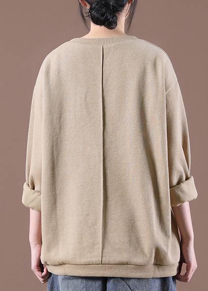 Loose Khaki O-neck Sweatshirt