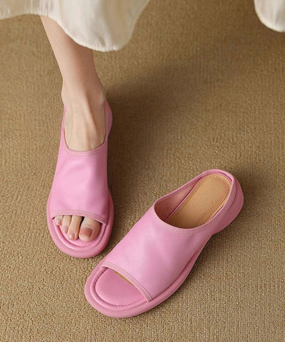 Pink Splicing Peep Toe Slide Sandals