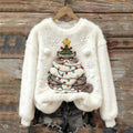 Comstylish Angry Christmas Tree Cat Snowflakes Cozy Plush Sweatshirt