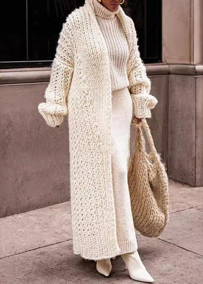 European and American Style White Puff Sleeve Knit Cardigan