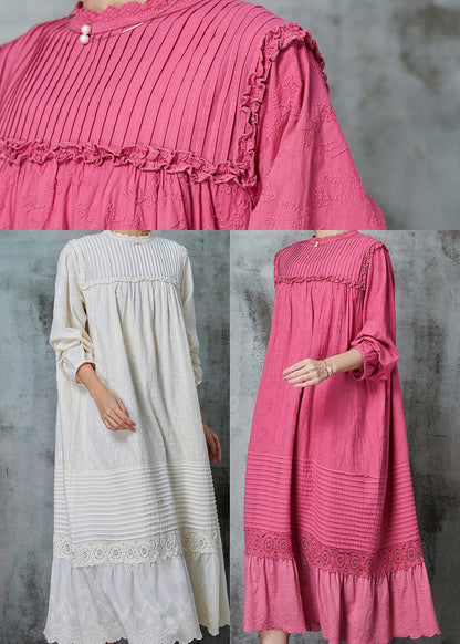 Organic White Embroidered Patchwork Linen Maxi Dresses Spring