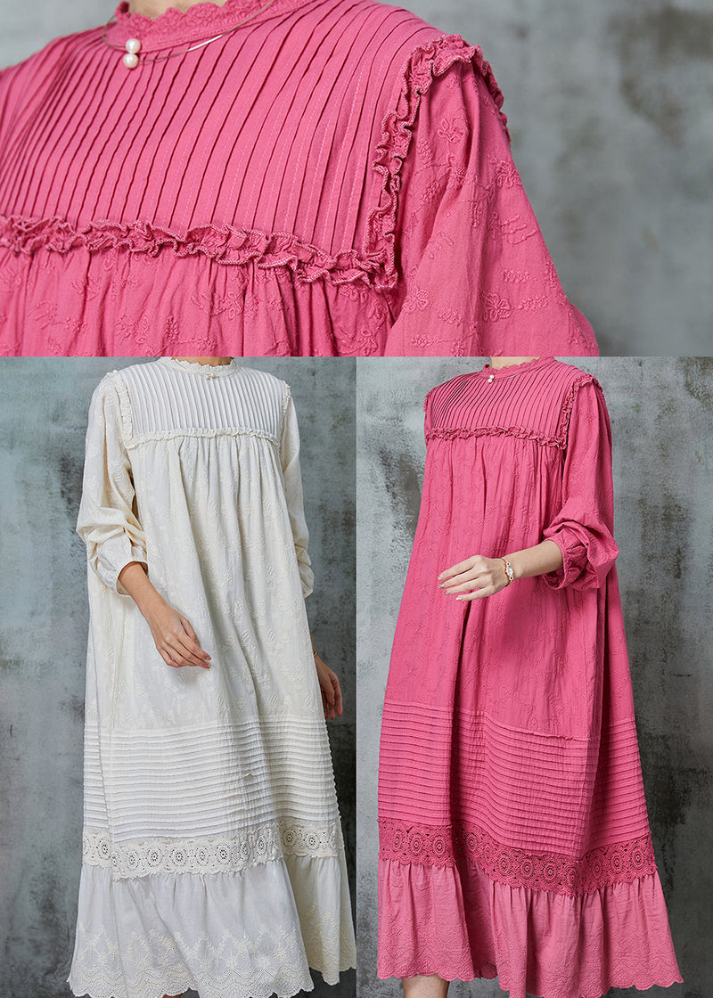 Organic White Embroidered Patchwork Linen Maxi Dresses Spring
