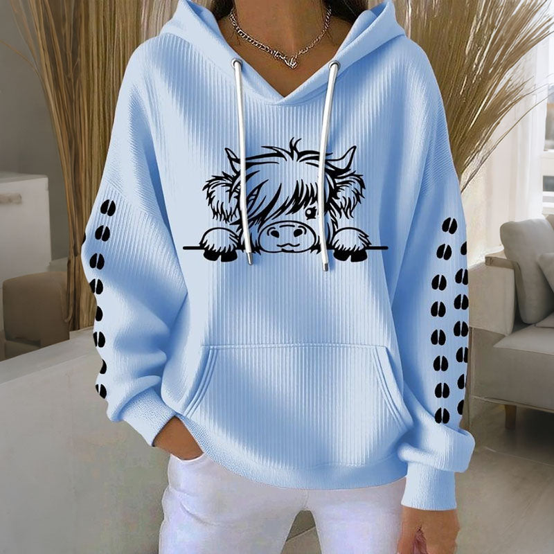 Women's Cute Highland Cow Print Casual Hoodie artswardrobe