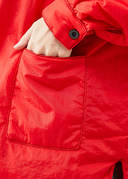 Red Oversized Low High Design Fine Cotton Filled Jacket in Winter