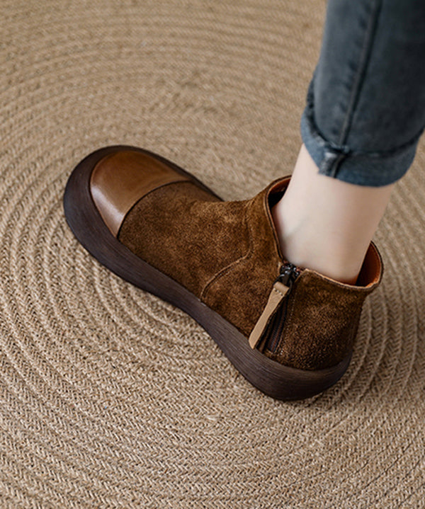 Zippered Splicing Platform Boots Khaki Suede